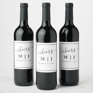 Black and White Monogram Wedding Wine Label