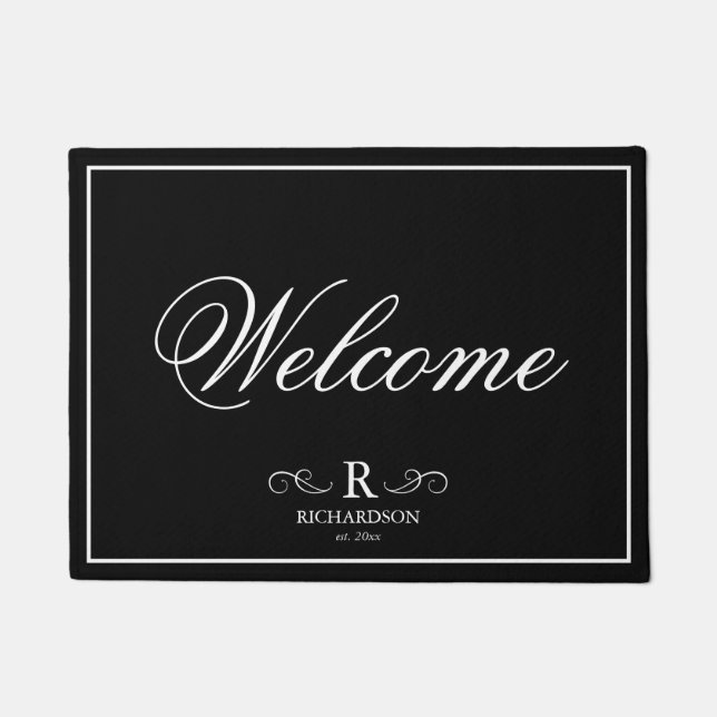 Black and White Monogram Welcome Door Mat (Front)