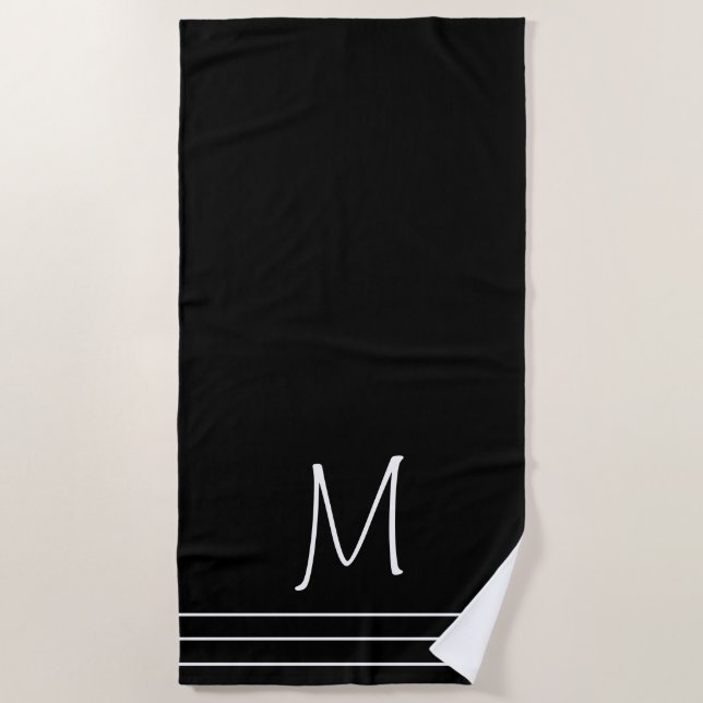 Black and White Monogrammed Beach Towel (Front)
