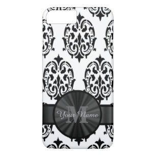 Black and white monogrammed damask iPhone 8 plus/7 plus case