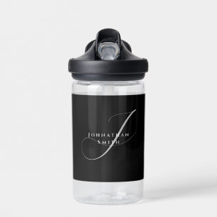 Black and White Monogrammed Full Photo Water Bottle
