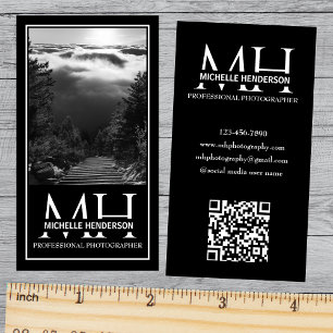 Black and White Monogrammed Logo 1 Photo Qr Code Business Card