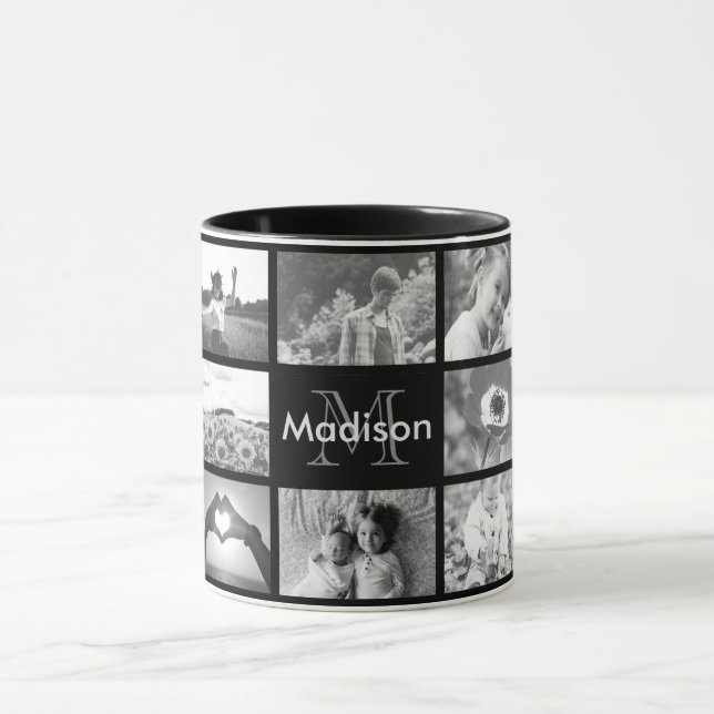 Black and white monogrammed photo template mug (Center)