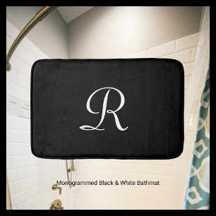 Black and White Monogrammed Plush Bath Mat
