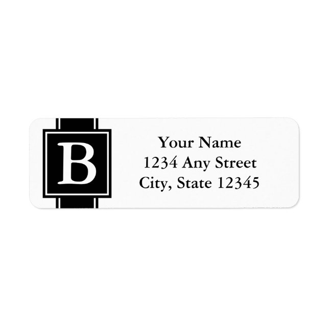 Black and White Monogrammed Return Address Labels (Front)