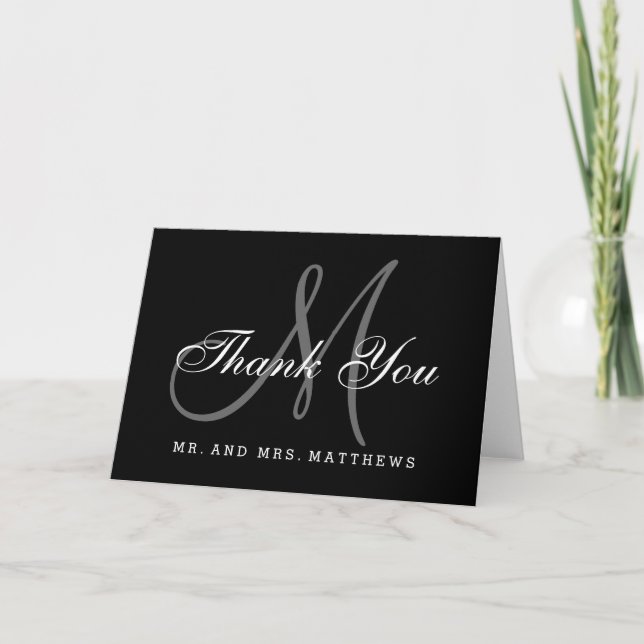 Black and White Monogrammed Thank You Card (Front)