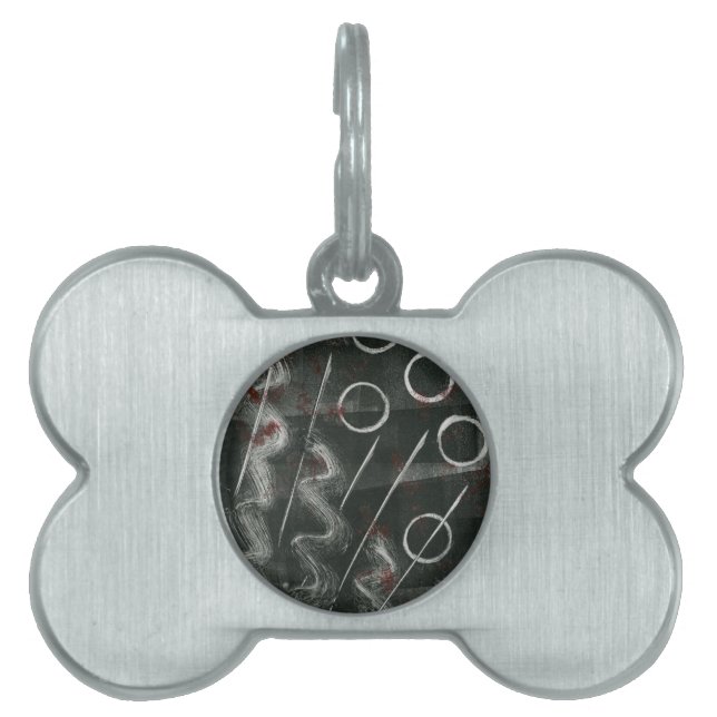 Black And White Monoprint Abstract Pet Name Tag (Front)