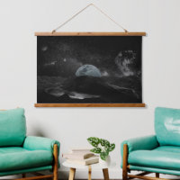 Black and White Moon Night Sky Mountain Galaxy Pos