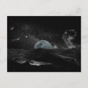 Black and White Moon Night Sky Mountain Galaxy Pos Postcard