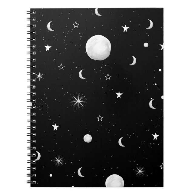 Black and White Moons and Stars Notebook (Front)