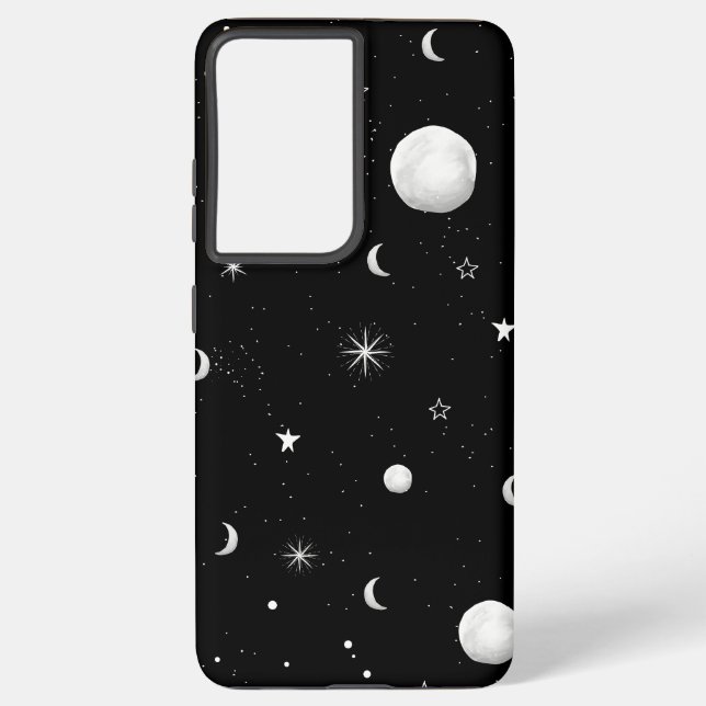 Black and White Moons and Stars Samsung Galaxy S21 Ultra Case (Back)
