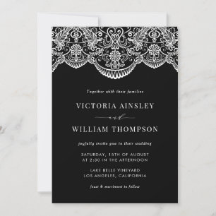 Black and White Moroccan Lace Wedding Invitation