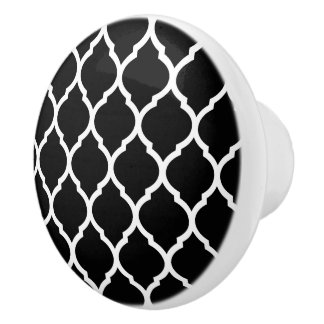 Black and White Moroccan Quatrefoil Ceramic Knob