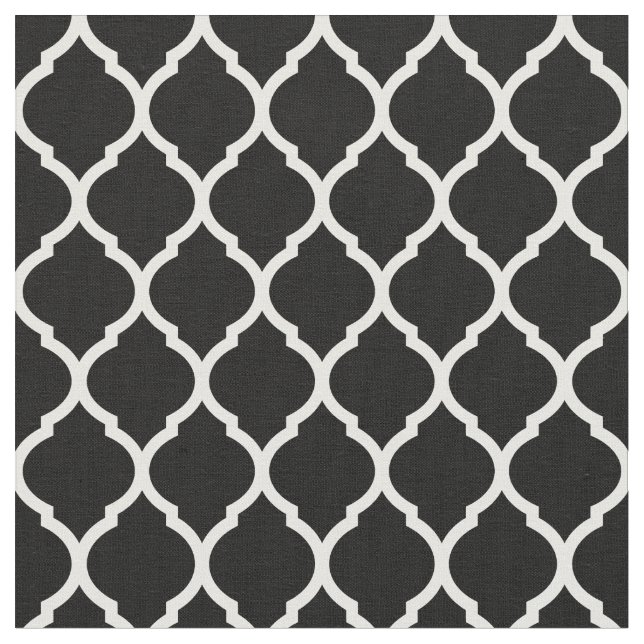 Black and White Moroccan Quatrefoil Fabric (Close Up)