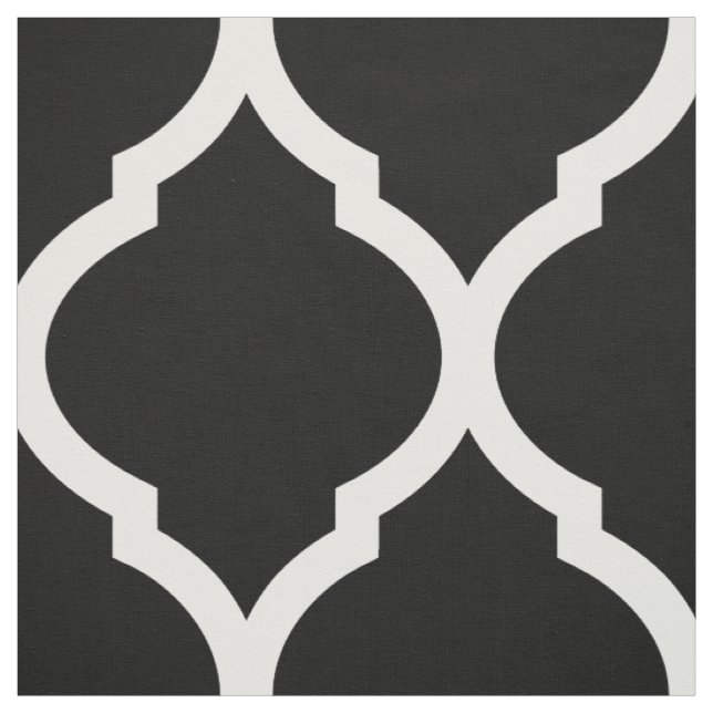 Black and White Moroccan Quatrefoil Large Scale Fabric (Swatch)