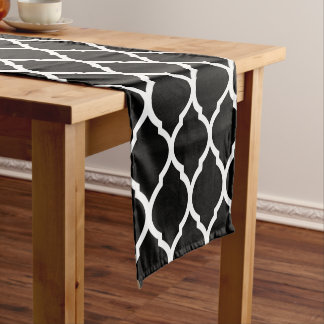 Black and White Moroccan Quatrefoil Short Table Runner