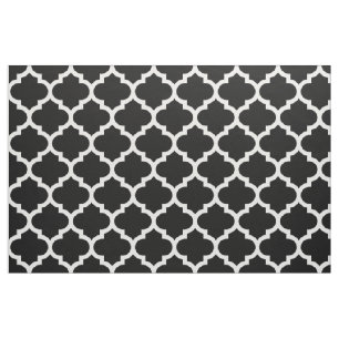 Black and White Moroccan Quatrefoil Trellis Fabric
