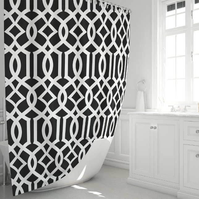 Black and White Moroccan Trellis Pattern Shower Curtain (Creator Uploaded)
