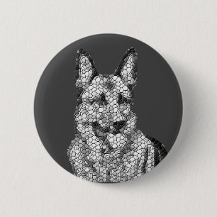 Black and White Mosaic German Shepherd Button