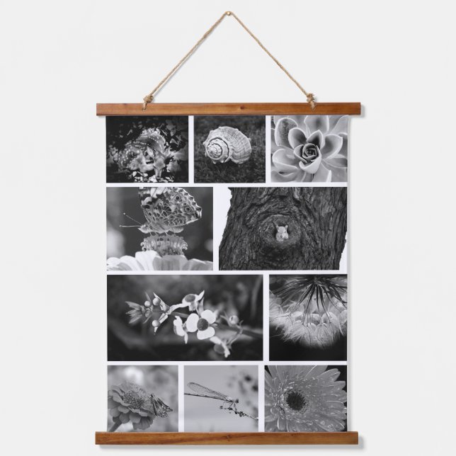 Black and White Mosaic Grid Nature Photography Art Hanging Tapestry (Front)