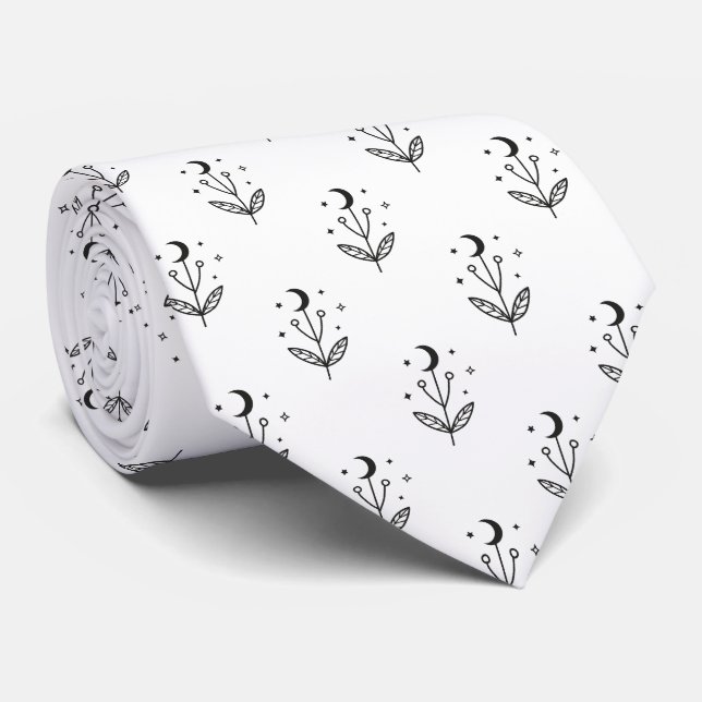 Black and White Moth Butterfly Pattern Tie (Rolled)
