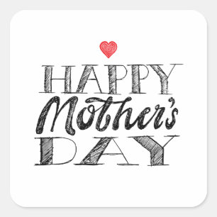 Black and White Mother's Day Lettering & Heart Square Sticker