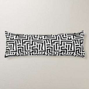 Black And White Motif Geometric Maze Pattern Body Cushion