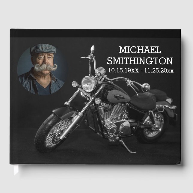  Black and White Motorcycle Memorial Guest Book (Front)