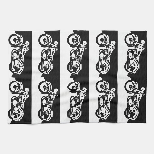 Black and White Motorcycle Street Bike Towel (Horizontal)