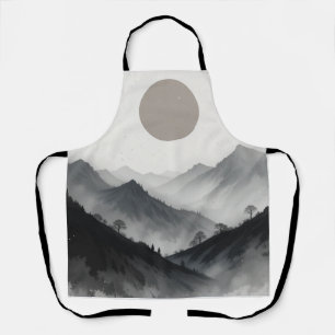 Black and White Mountain Landscape Apron
