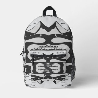 Black and White Mountain Minimalist Diagonal Path Printed Backpack