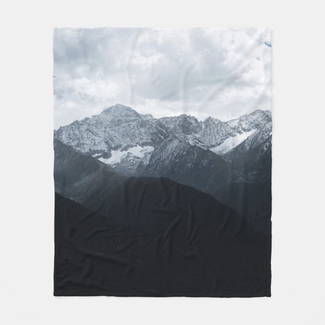 BLACK AND WHITE MOUNTAINS AT DAYTIME FLEECE BLANKET (Front)