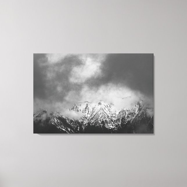 Black and white mountains in clouds canvas print (Front)