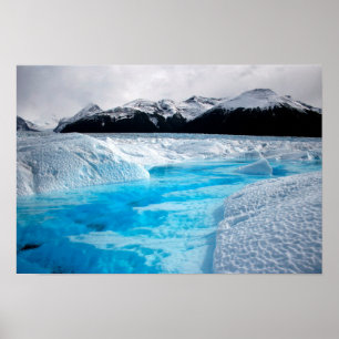 Black and White Mountains with Blue Ice Poster