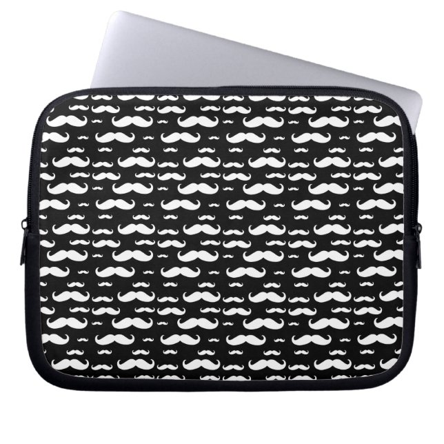 Black and White Moustache Pattern Laptop Sleeve (Front)