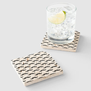 Black and White Moustaches Stone Coaster