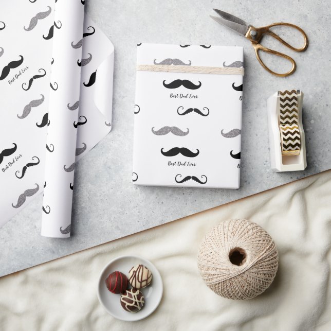Black and White Moustaches Wrapping Paper (Crafts)