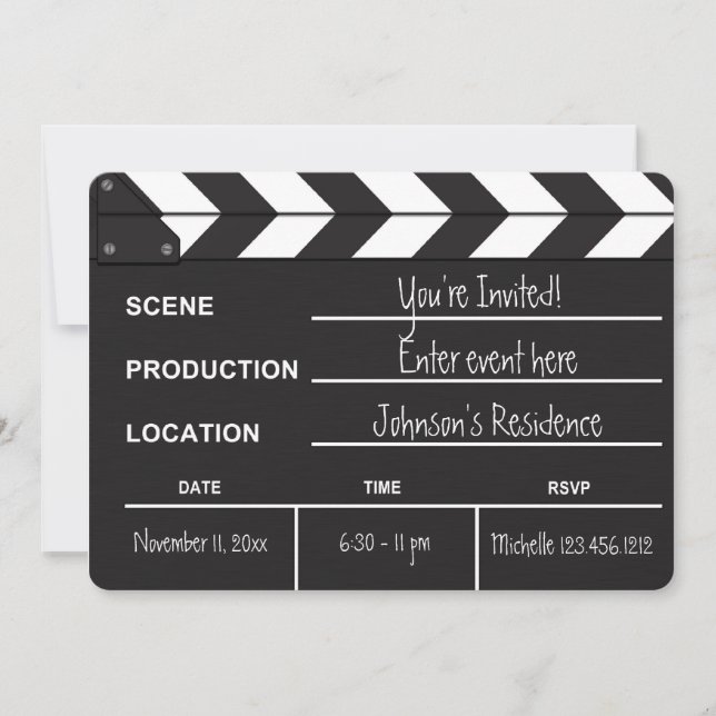 Black and White Movie Clapboard "blank" invites (Front)