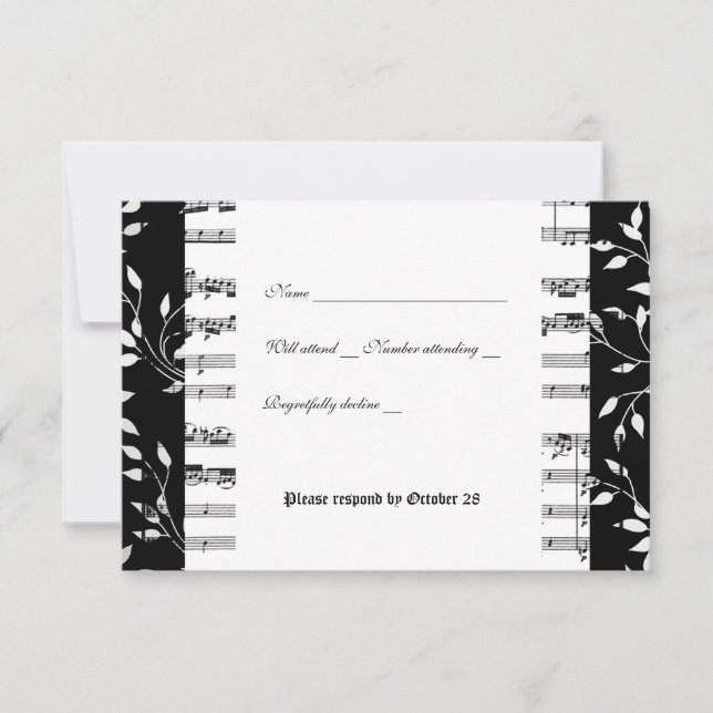 Black and White Mozart Music rsvp with envelope Card (Front)