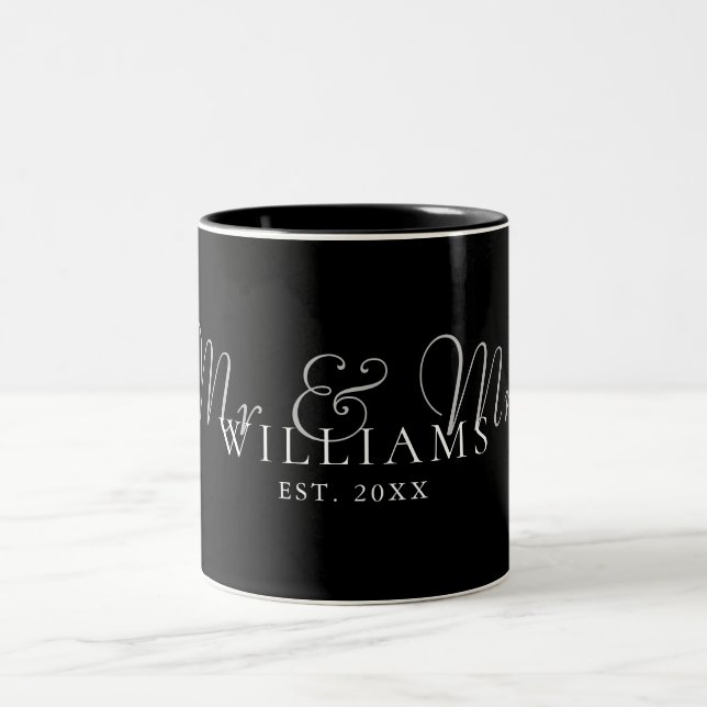 Black And White Mr And Mrs Established Photo Two-Tone Coffee Mug (Center)