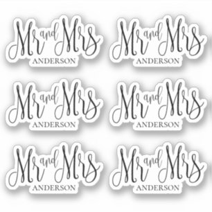 Black and white mr and mrs. Modern wedding script
