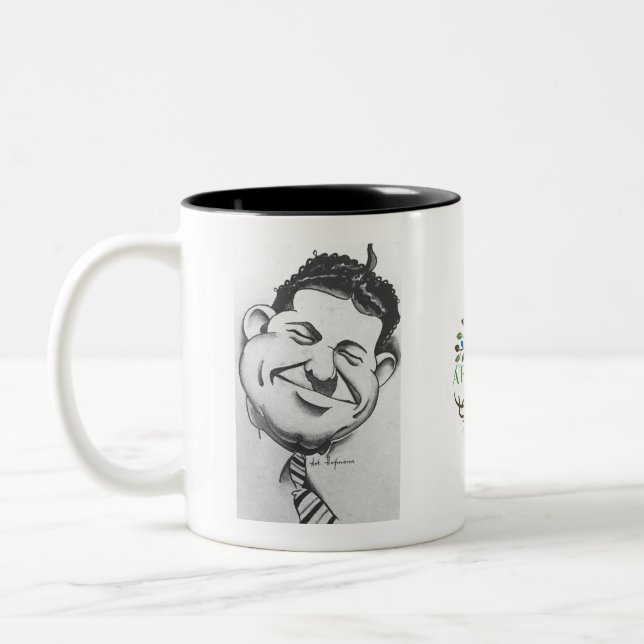 Black and White mug with caricature by Art Hofmann (Left)