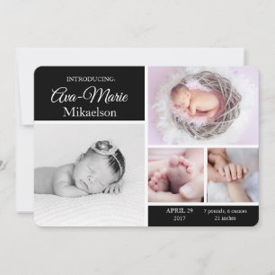 Black and White Multi Photo Birth Announcement