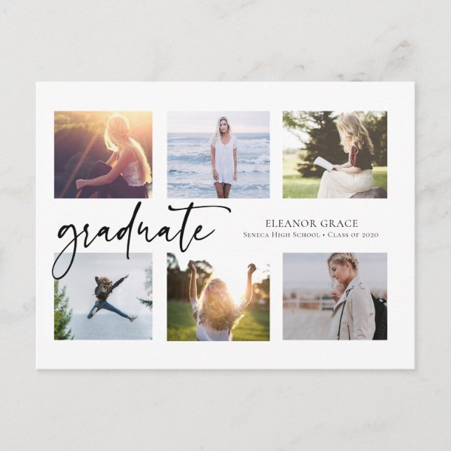 Black and White Multi Photo Graduation Postcard (Front)
