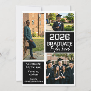 Black and White Multiple Picture Graduation Invitation