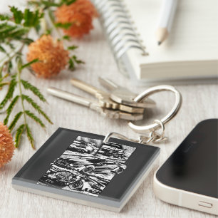 BLACK AND WHITE MUSCLE FURY KEY RING