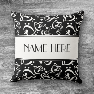 Black and White Music Hearts Custom Throw Pillow