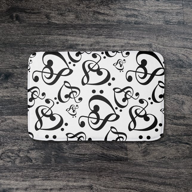 Black And White Music Note Clef Hearts Pattern Bath Mat (Creator Uploaded)