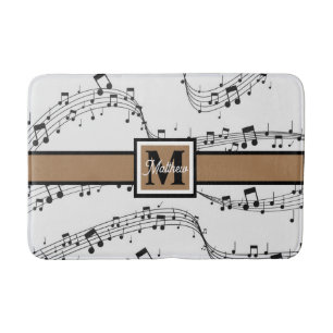Black and white Music note Musician Monogram Bath Mat