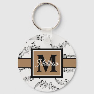 Black and white Music note Musician Monogram     Key Ring